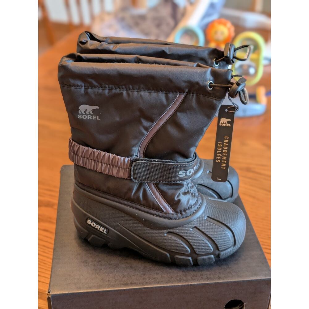 Sorel Children's Flurry Boot Insulated Winter Boots Size 12 Black City Grey - Picture 2 of 10